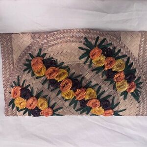 Woven Clutch with Floral Accents